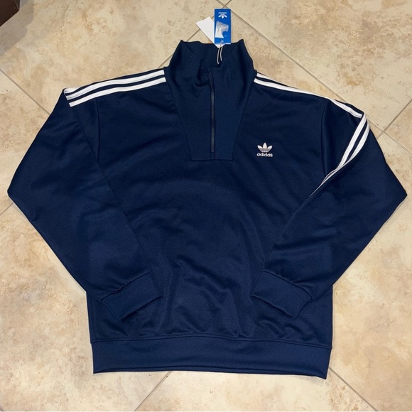 Adidas Blue Quarter-Zip Jacket with White Stripes - Picture 9 of 9